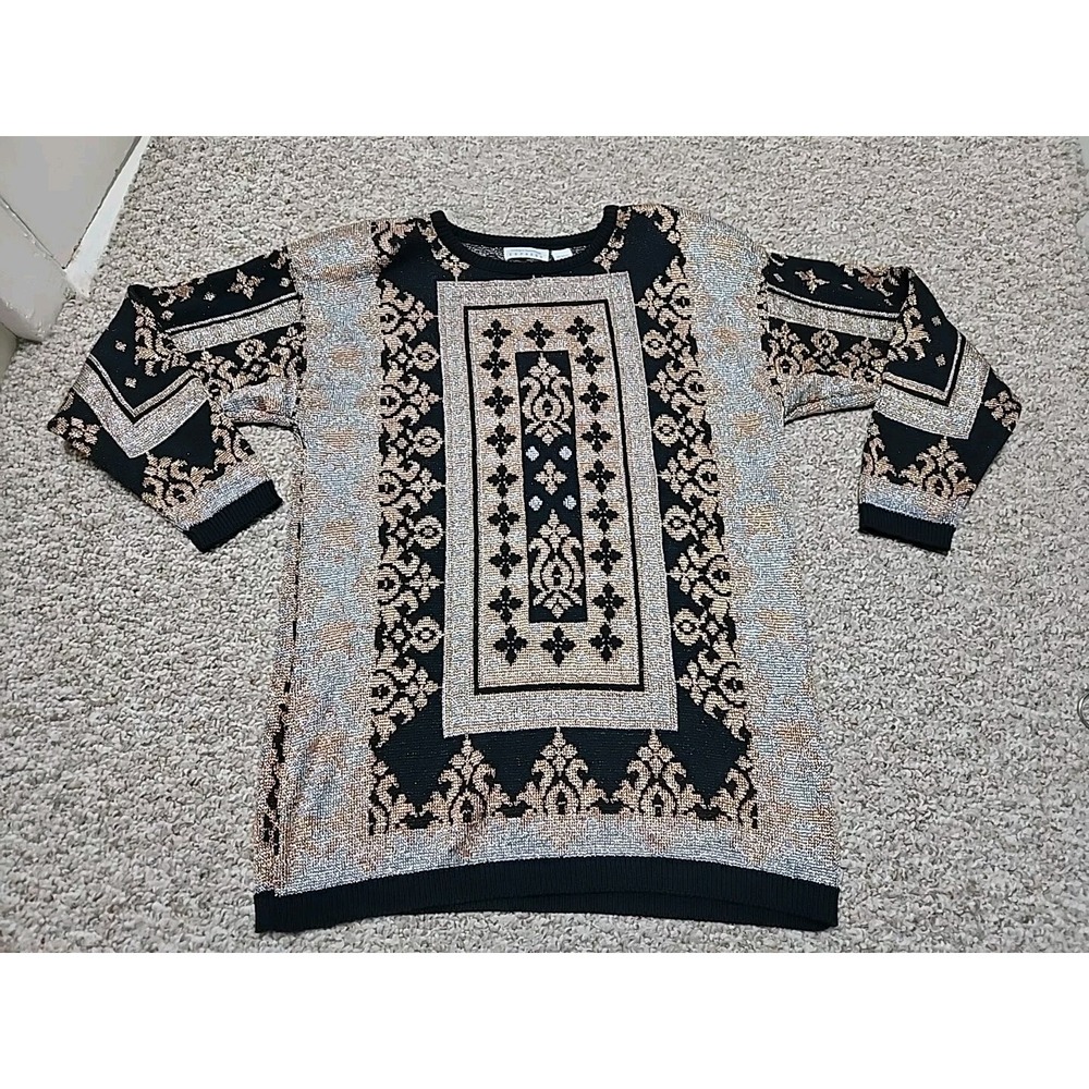 COMPAGNIE INTERNATIONALE EXPRESS Metal Long Sleeve‎ Sweater Size L USA Vintage